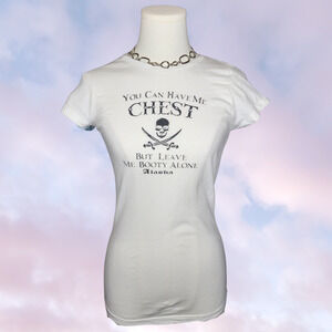 Y2k White Sassy Cute Flirt Pirate Alaska Rhinestone Bling Baby Slim T-Shirt Tee